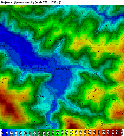 Mojkovac elevation map