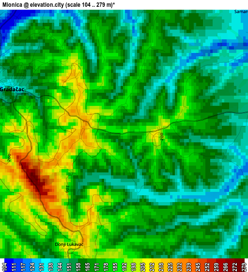 Mionica elevation map