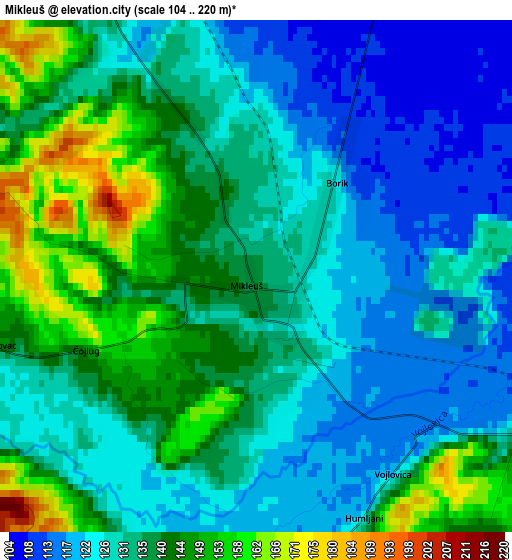 Mikleuš elevation map