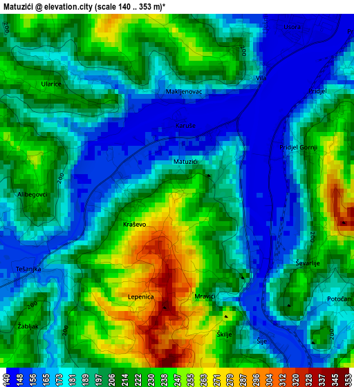 Matuzići elevation map