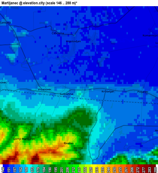 Martijanec elevation map