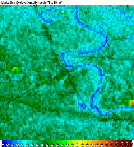 Markušica elevation map