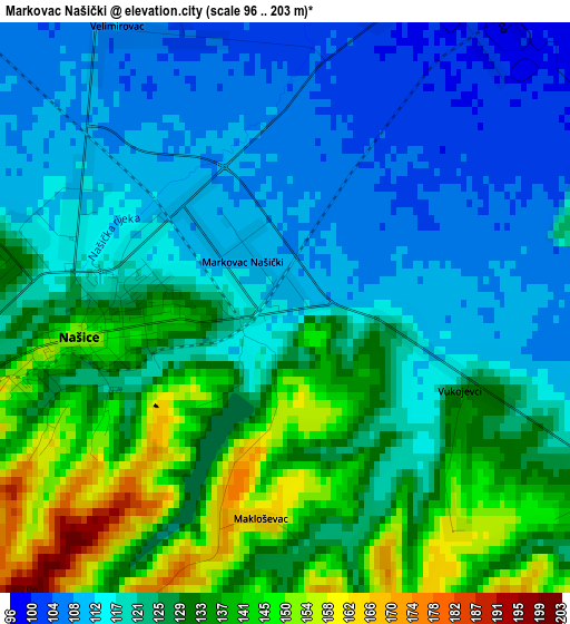 Markovac Našički elevation map