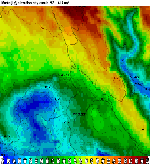 Marčelji elevation map