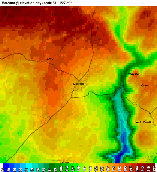 Marčana elevation map