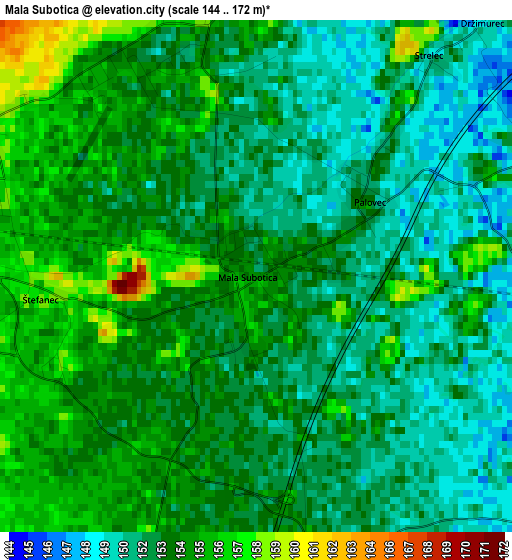 Mala Subotica elevation map