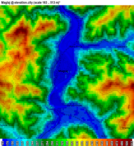 Maglaj elevation map