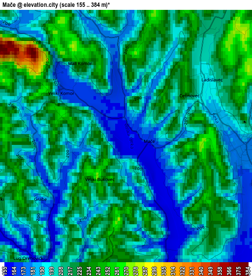 Mače elevation map