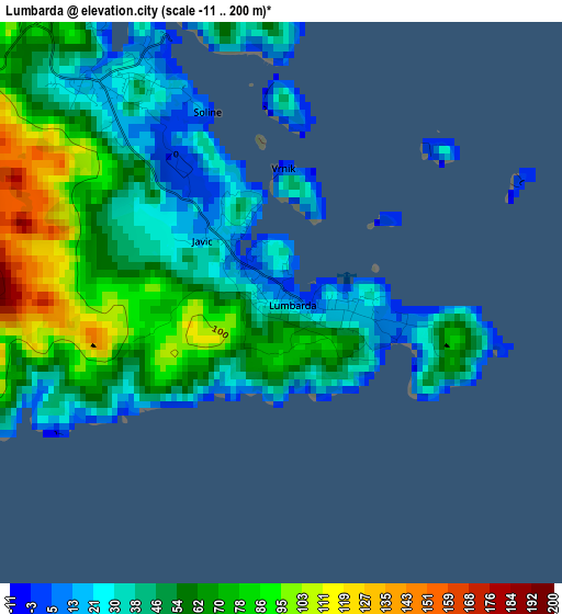 Lumbarda elevation map