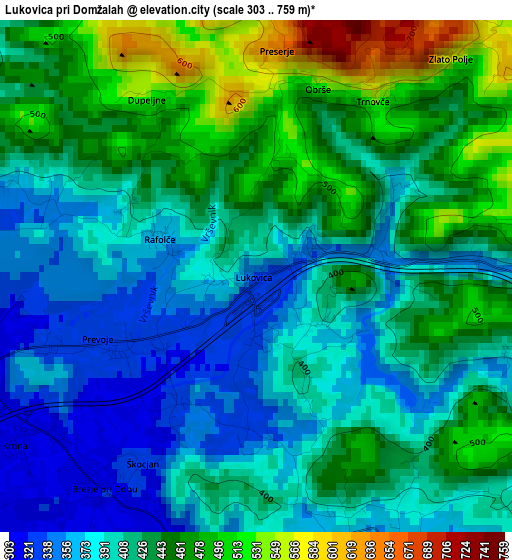 Lukovica pri Domžalah elevation map