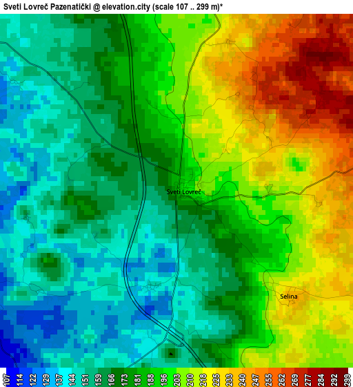 Sveti Lovreč Pazenatički elevation map