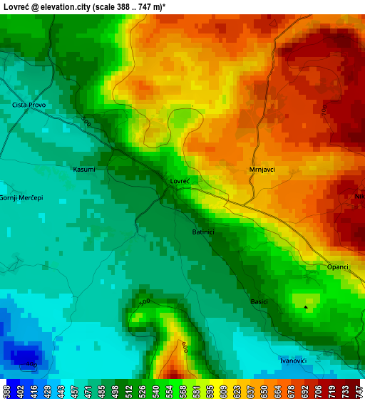 Lovreć elevation map