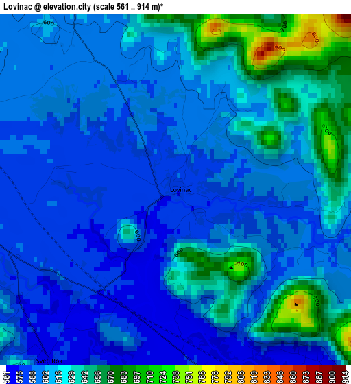 Lovinac elevation map