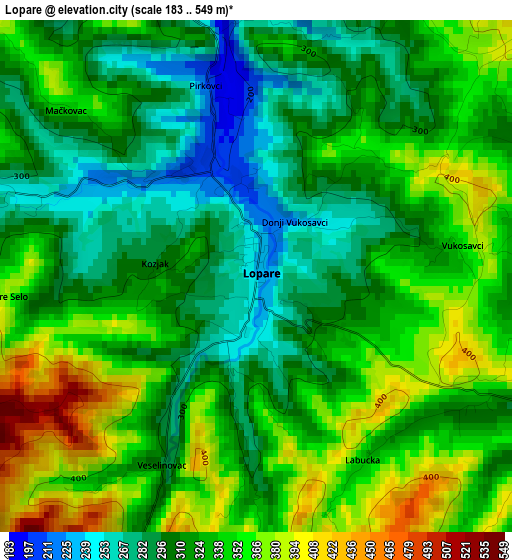 Lopare elevation map