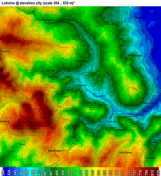 Lokvine elevation map