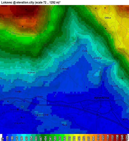 Lokavec elevation map