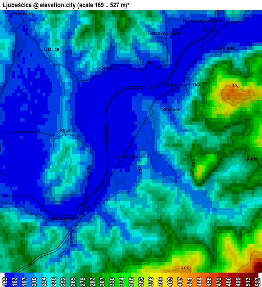 Ljubešćica elevation map