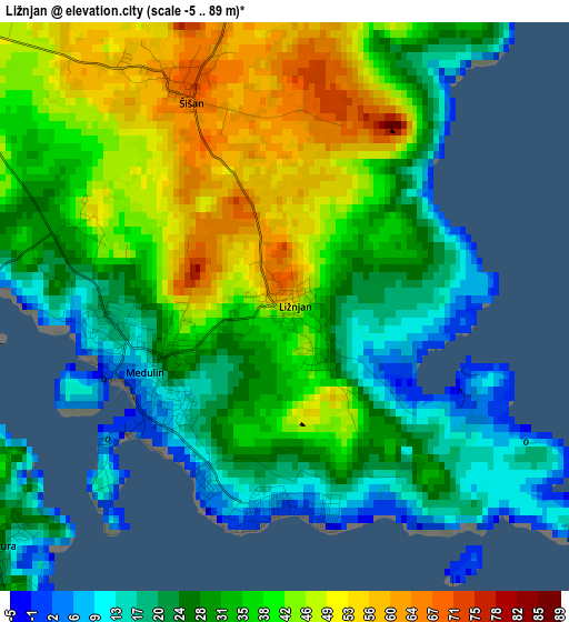 Ližnjan elevation map