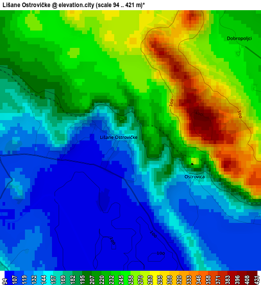 Lišane Ostrovičke elevation map