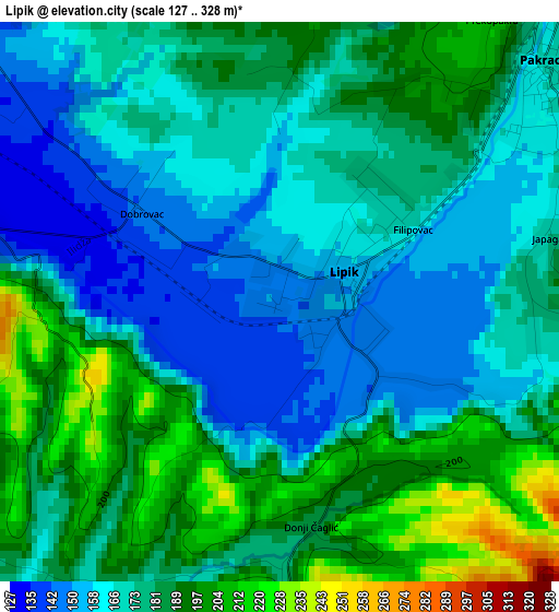 Lipik elevation map