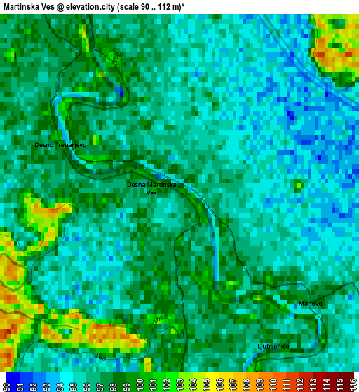 Martinska Ves elevation map