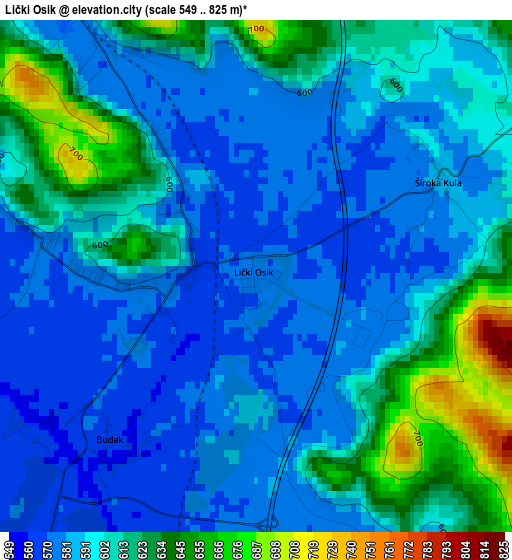 Lički Osik elevation map