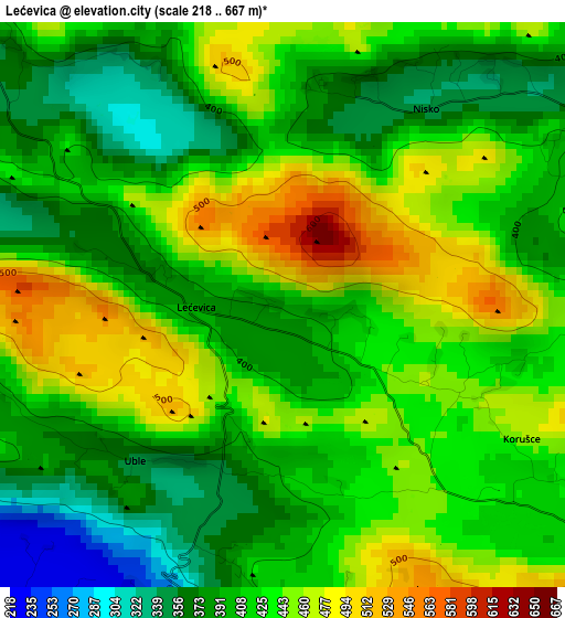 Lećevica elevation map