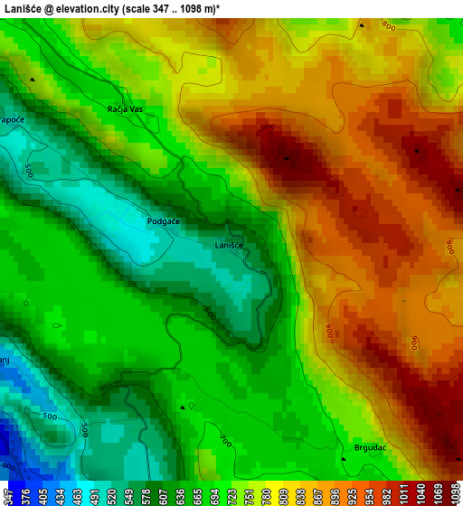 Lanišće elevation map