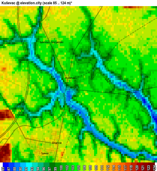 Kuševac elevation map