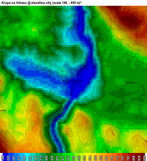 Krupa na Vrbasu elevation map