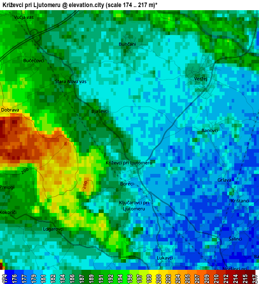 Križevci pri Ljutomeru elevation map