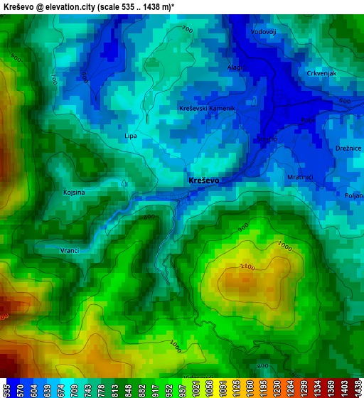 Kreševo elevation map