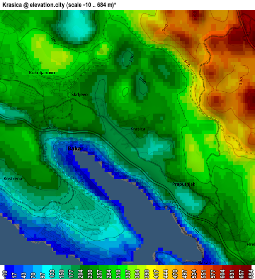 Krasica elevation map