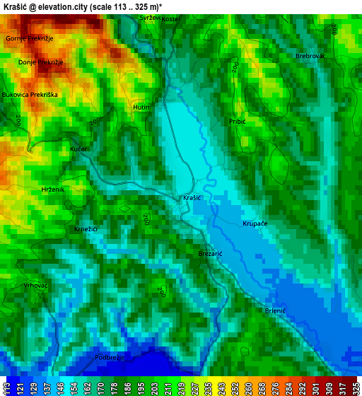 Krašić elevation map