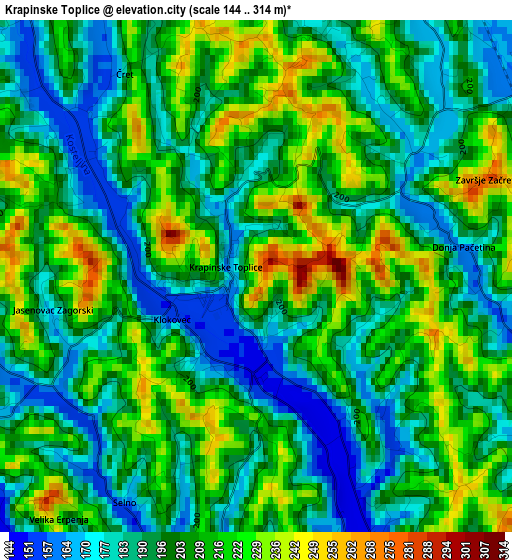 Krapinske Toplice elevation map