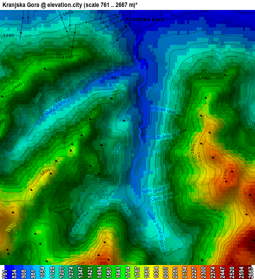 Kranjska Gora elevation map