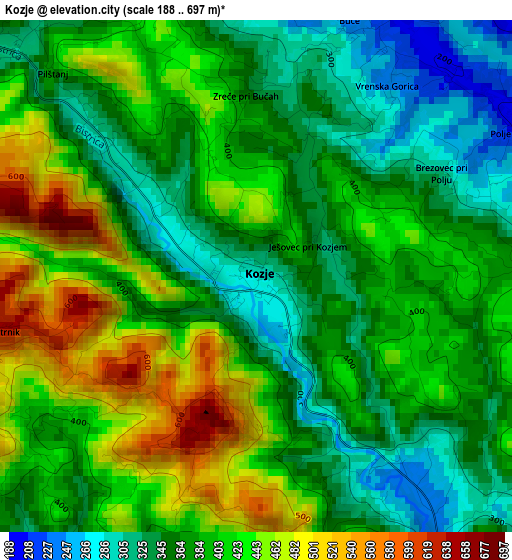 Kozje elevation map