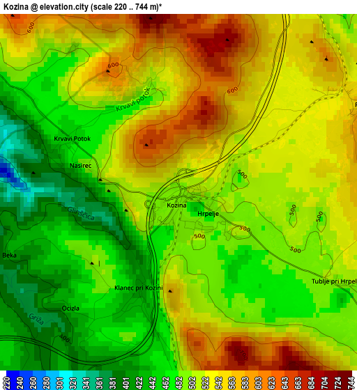 Kozina elevation map