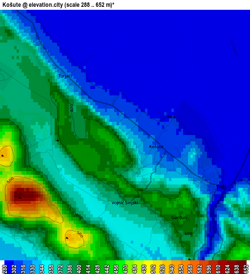 Košute elevation map