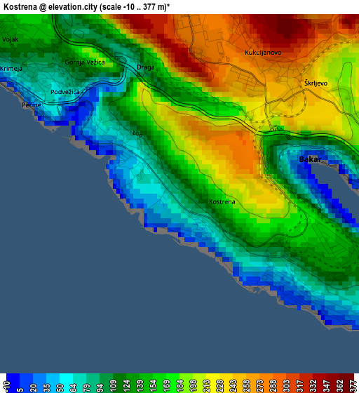 Kostrena elevation map