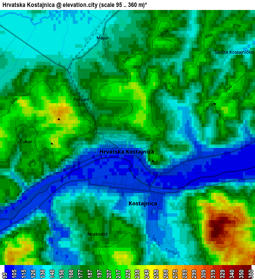 Hrvatska Kostajnica elevation map