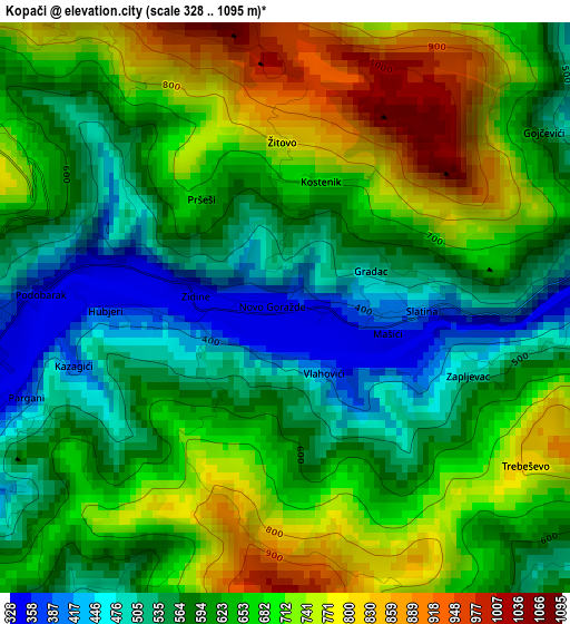 Kopači elevation map