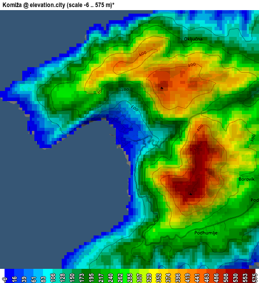 Komiža elevation map