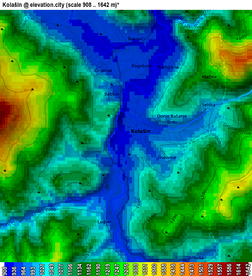 Kolašin elevation map