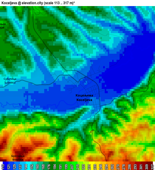 Koceljeva elevation map