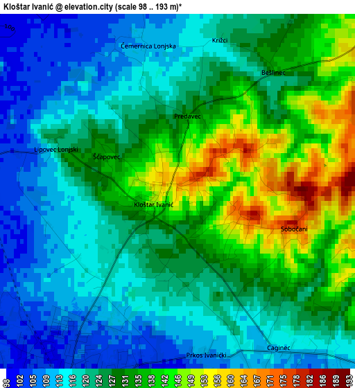 Kloštar Ivanić elevation map