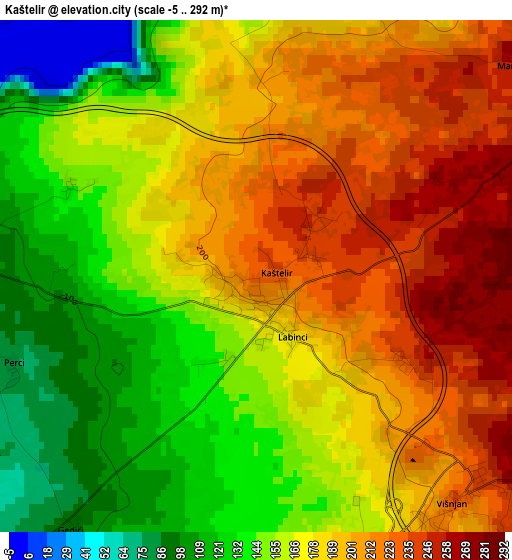 Kaštelir elevation map