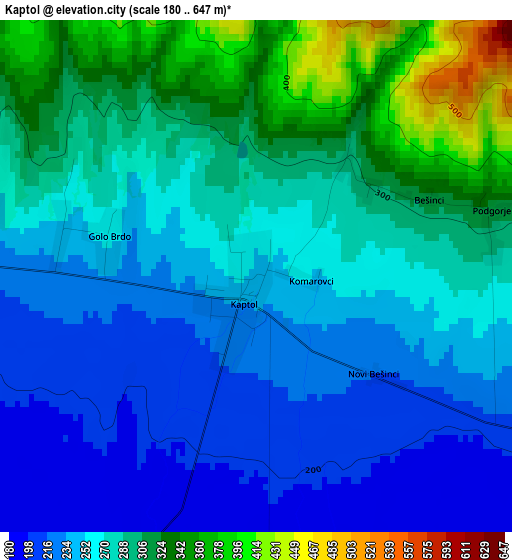 Kaptol elevation map