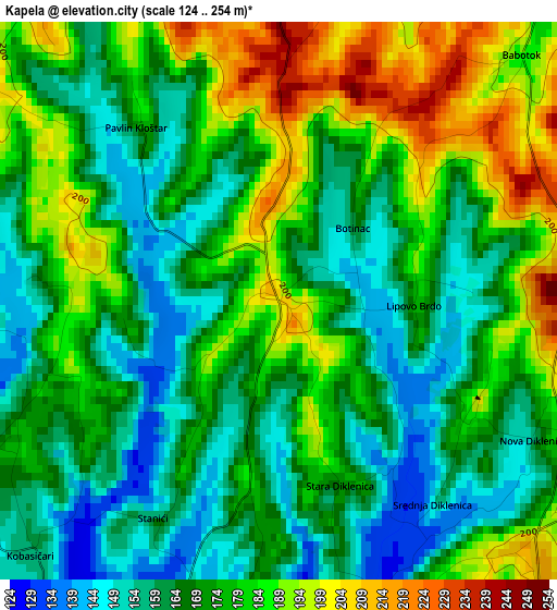 Kapela elevation map