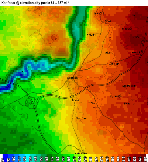 Kanfanar elevation map